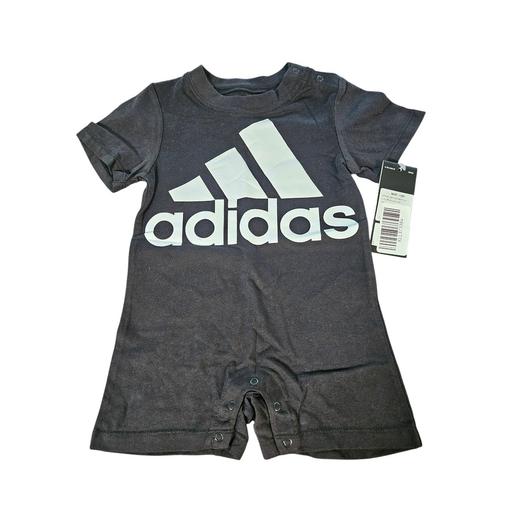 Adidas Romper Bodysuit Kids 12M Black NEW Short Sleeve Logo One Piece